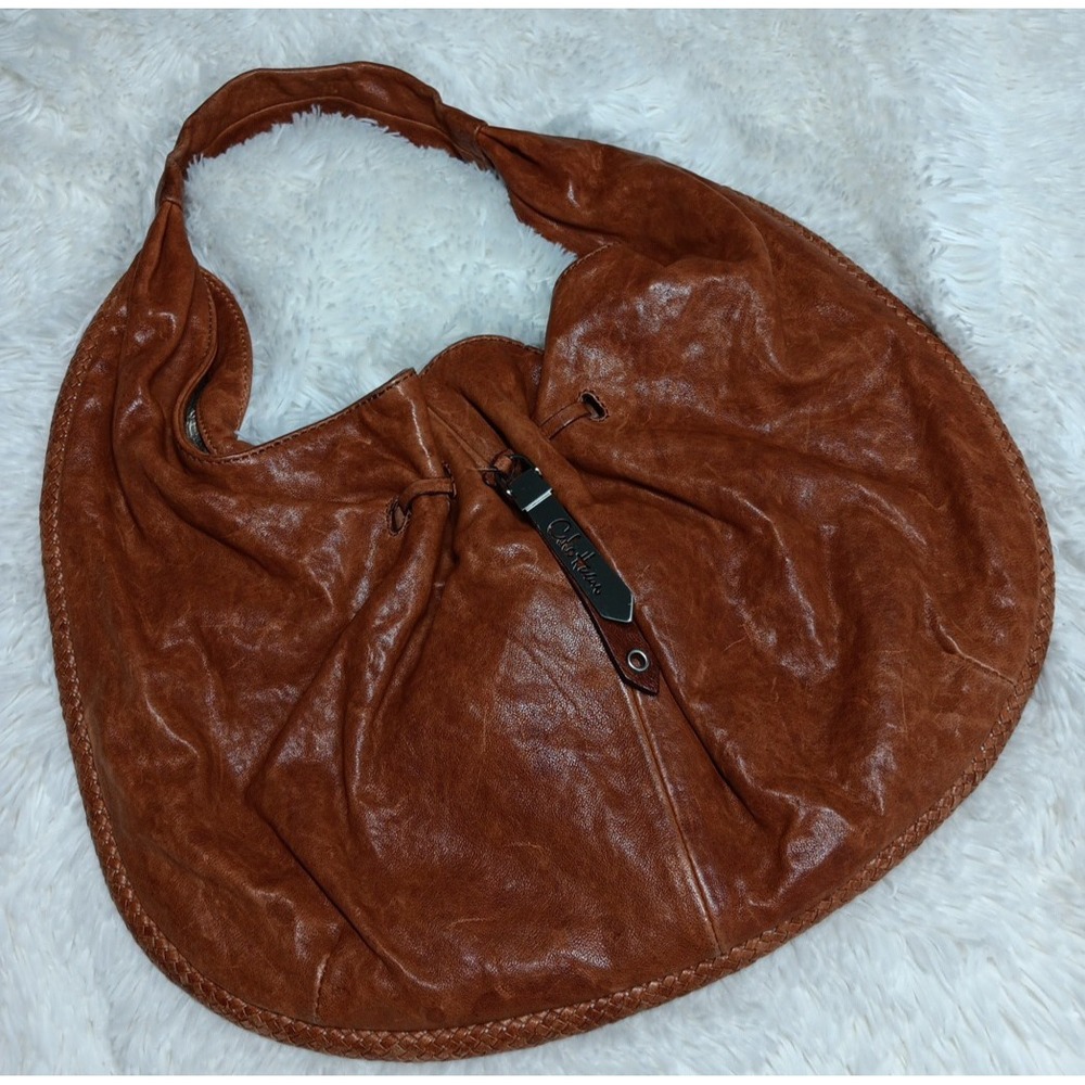 Vintage Cole Haan Brown basket weave leather shoulder bag handbag 90s Boho Hippy